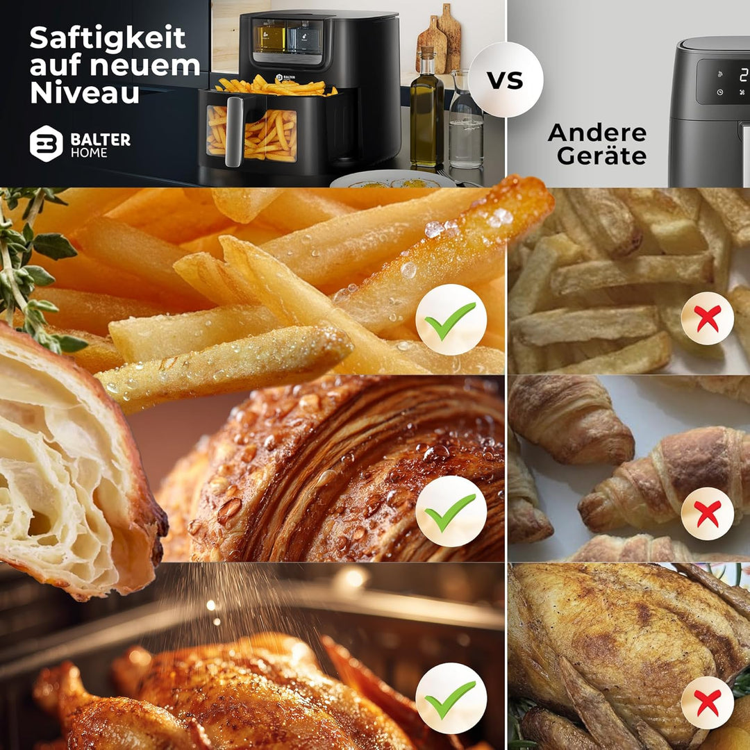 Balter Heissluftfritteuse Airfryer mit Öl- & Wasser-Spray Funktion für extra knusprige Speisen, 7,2L