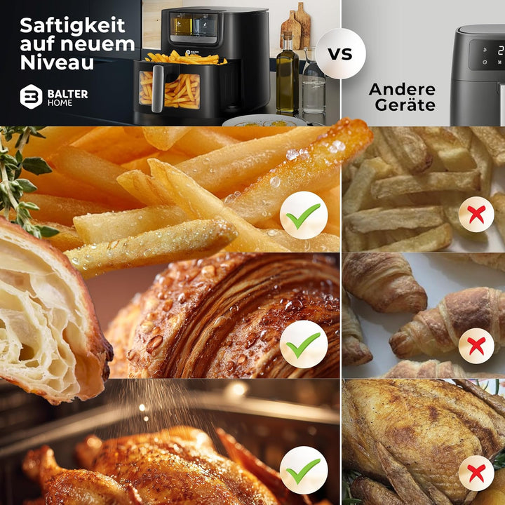 Balter Heissluftfritteuse Airfryer mit Öl- & Wasser-Spray Funktion für extra knusprige Speisen, 7,2L