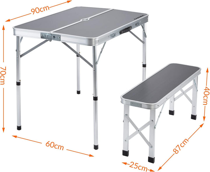 CASARIA® Klapptisch Wetterfest Höhenverstellbar Campingtisch mit Bänken Gartentisch Falttisch 120x60