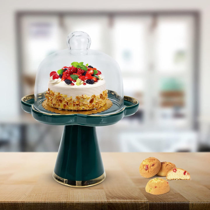 TOPBATHY 1 Satz Kuchenblech Aus Keramik Servierplatte Auf Fuss Tortenständer Mit Deckel Wüstenplatte