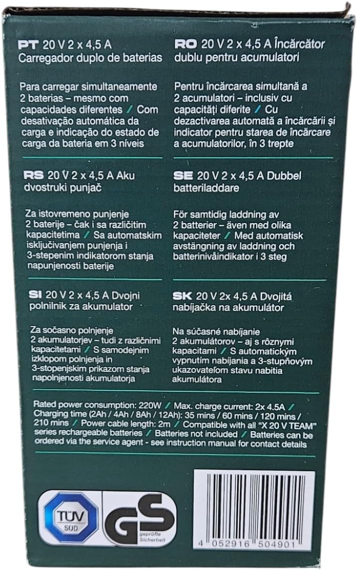 Parkside 20 V Akku-Doppelladegerät PDSLG 20 B1, 2 x 4,5 A