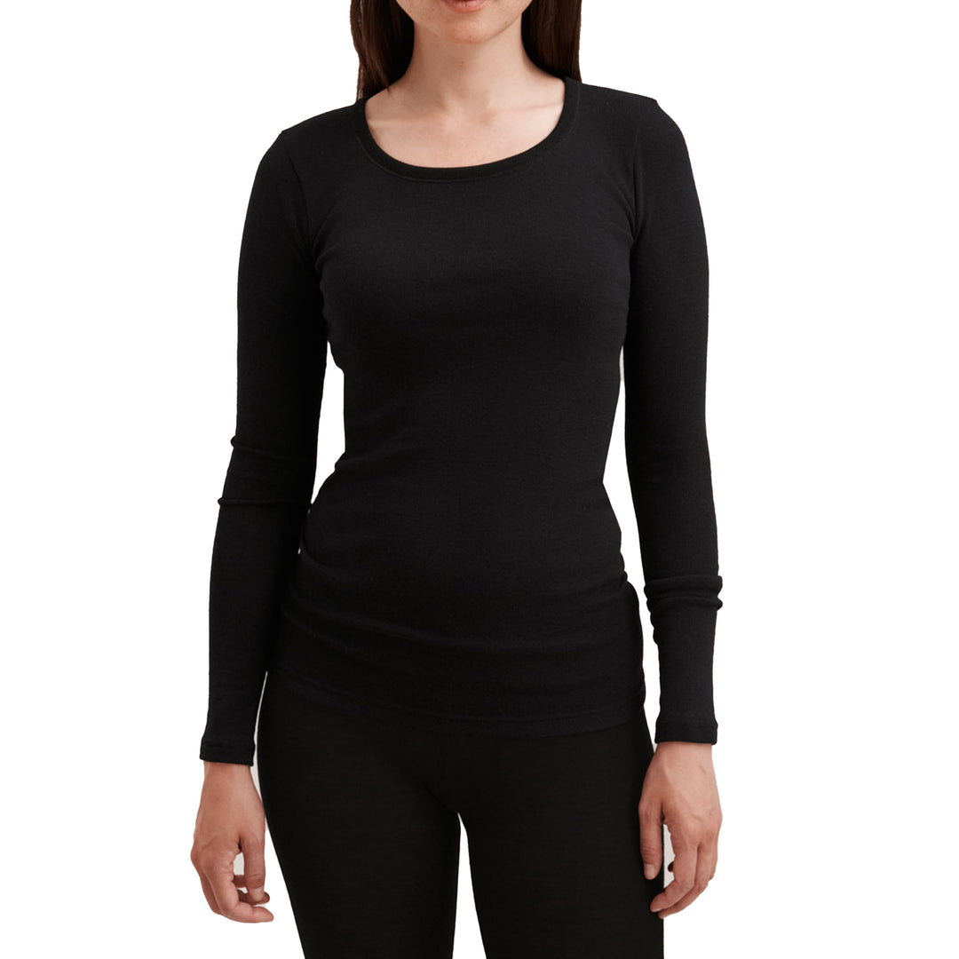 DILLING Merino Langarmshirt für Damen - Extra Feine Unterwäsche aus 100% Bio Merinowolle 40 Schwarz,