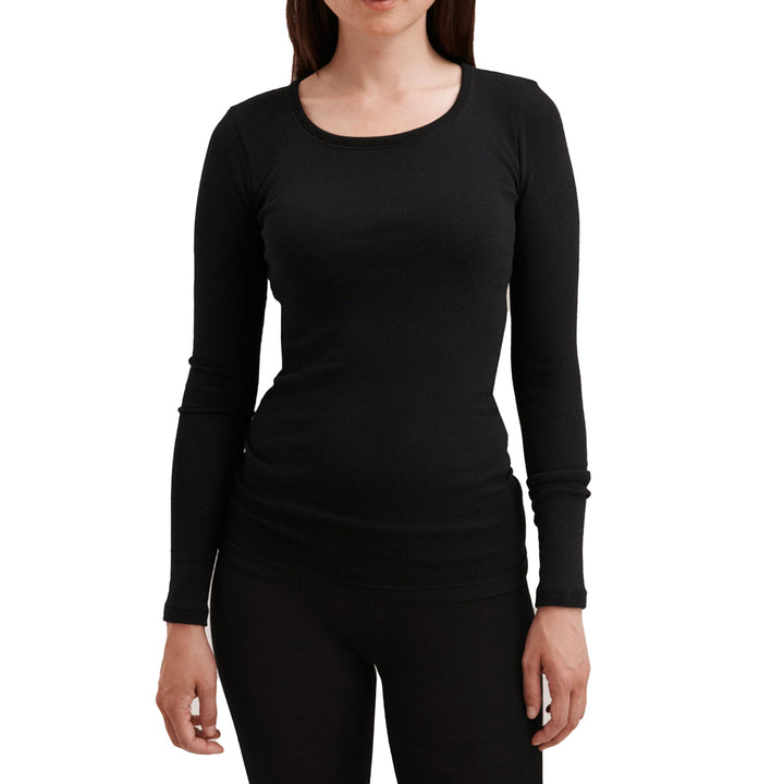 DILLING Merino Langarmshirt für Damen - Extra Feine Unterwäsche aus 100% Bio Merinowolle 40 Schwarz,