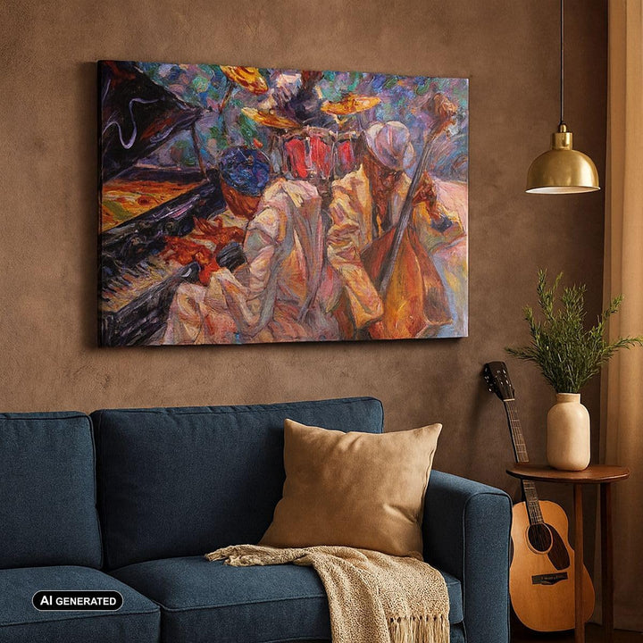 Bilder auf Leinwand Jazz Musik Band Leinwandbild mit Rahmen 70x50cm Wandbilder Dekoration Wohnzimmer