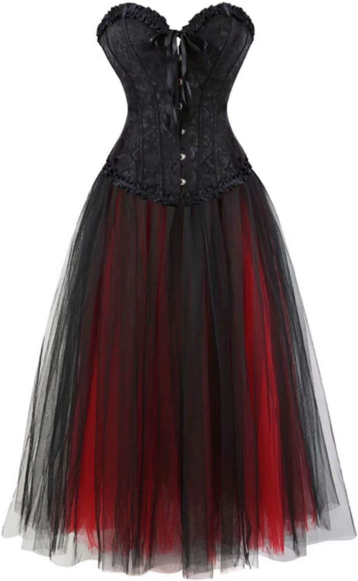 Jutrisujo korsett kleid long tutu elegant Burlesque Corsage Top Corsagenkleid Spitze Rock set Damen