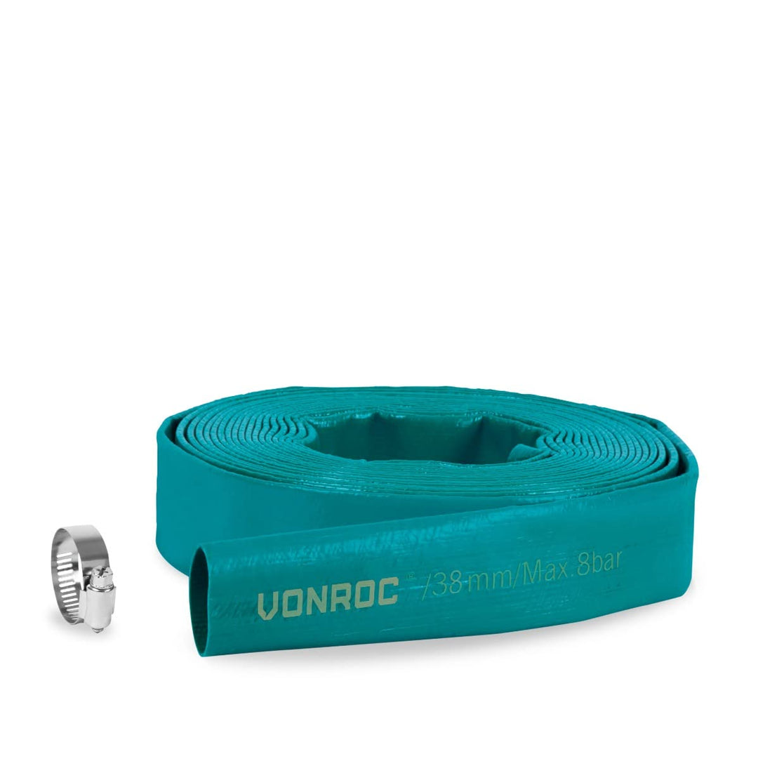 VONROC Flachschlauchset für Tauchpumpen - 10m x 38mm | Universal 10 m x 38 mm, 10 m x 38 mm