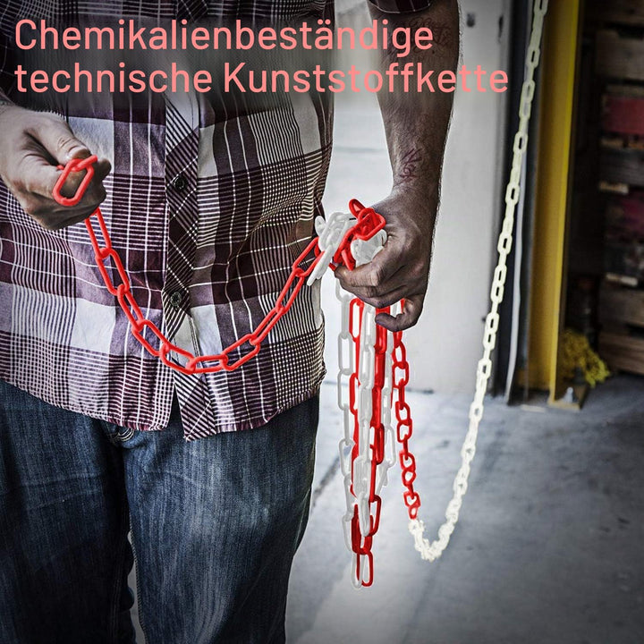 25m Absperrkette Plastikkette Kunststoffkette rot/weiss Ø 6mm Kette Warnkette Parkplatz Parkplatzspe