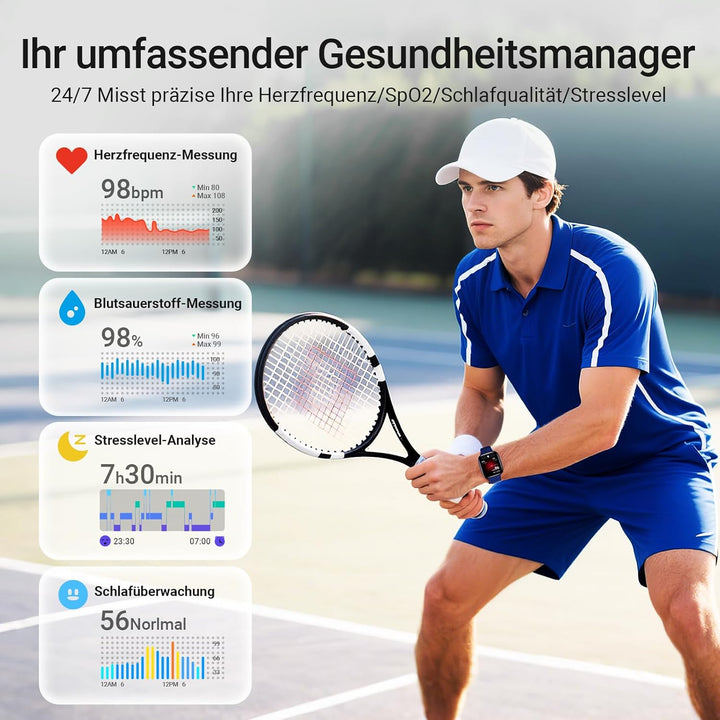 Smartwatch Damen, AMOLED 1,85" Smart Watch für iPhone/Samsung/Android(Telefonfunktion), Fitness Trac