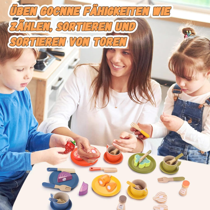 GAGAKU Geschirrset aus Holz Kinder Kinderküchen Spielküche Zubehör Küchenzubehör Kinder Holz 1_helle