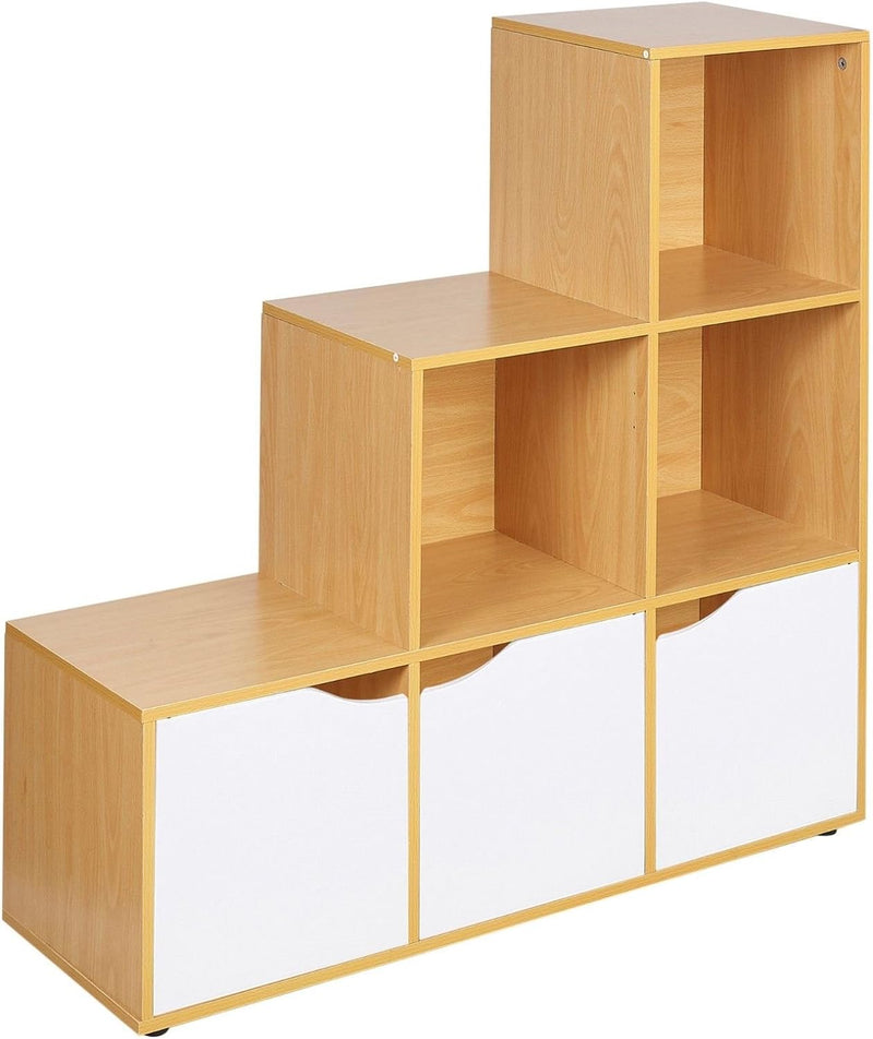 URBNLIVING Bücherregal aus Buche, würfelförmig, mit 3 weissen Türen, 6 Stück Buche Bücherregal + Wei