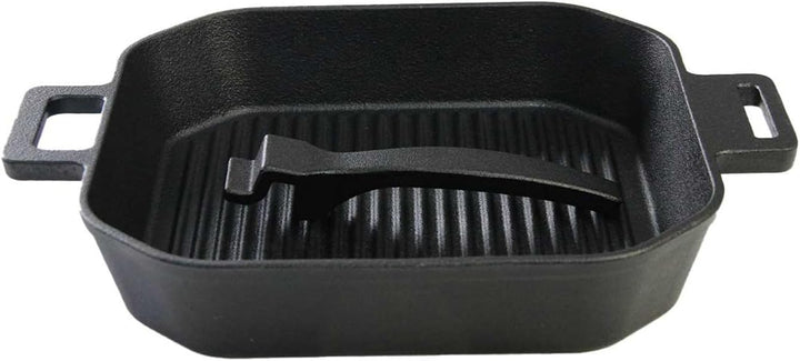 SANTOS Grillpfanne eckig- 20x20cm - Gusseiserne Pfanne mit abnehmbarem Griff - Braten, Grillen - Gus