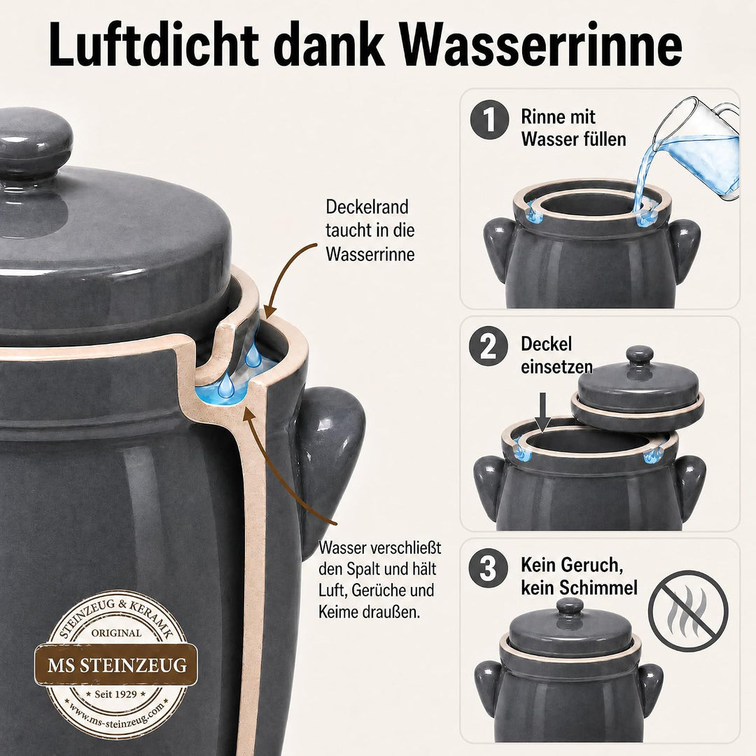 Gärtopf 10 L Steingrau + Beschwerungssteine | Gesund durch Fermentation mit Sauerkrauttopf | Einmach