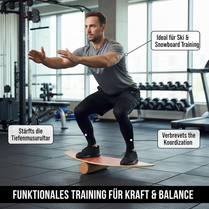 Balance Board aus Holz, Balancebrett mit Korkrolle, 8 Holzschichten, Trainingsgerät für Gleichgewich