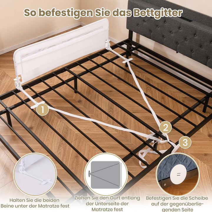 COSTWAY Bettgitter klappbar für Kleinkinder, 120 x 42 cm Bettschutzgitter mit Sicherheitsgurt & abne