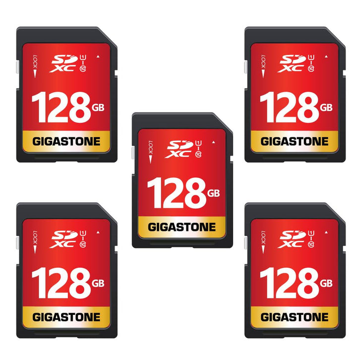 GIGASTONE 128GB SDXC Speicherkarte 5er-Pack, bis zu 80 MB/s, UHS-I U1 Klasse 10 für Digitalkameras C
