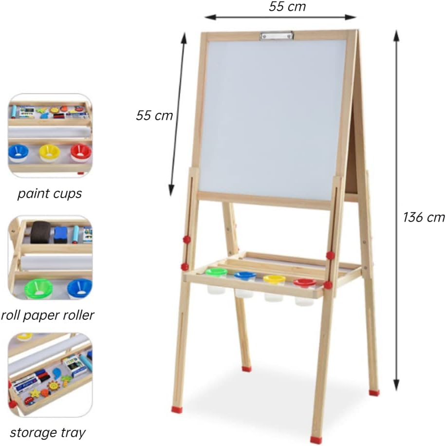 Wakects Multiaktivität Holztafel, 3 in 1 Magnetische Kindertafel mit Ständer, für Kinder mit Zubehör