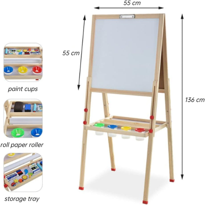 Wakects Multiaktivität Holztafel, 3 in 1 Magnetische Kindertafel mit Ständer, für Kinder mit Zubehör