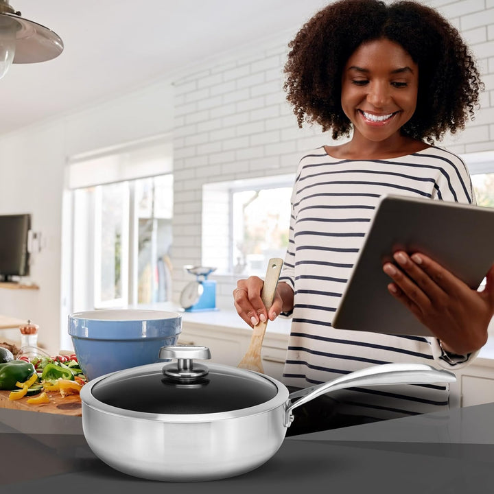 SCANPAN CS+ Tiefe Sautepfanne mit Deckel 26 cm, 3 l | 5-schichtige Konstruktion | Für alle Herdarten