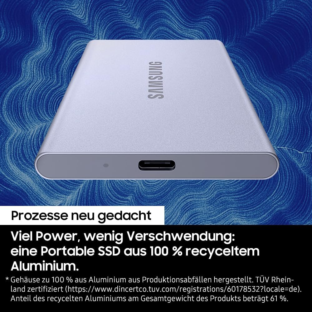 Samsung Portable SSD T7 Resurrected 2 TB, Externe Festplatte, USB 3.2 Gen.2 Highspeed Speicher, Exte