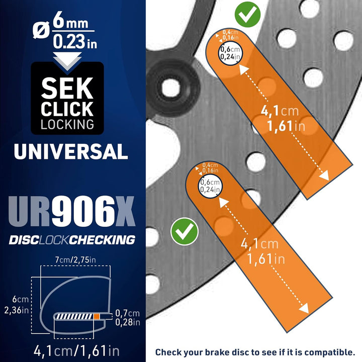 URBAN UR906X Bremsscheibenschloss Alarm 120dB ON/OFF Optionale Aktivierung, Austauschbares Modul, La