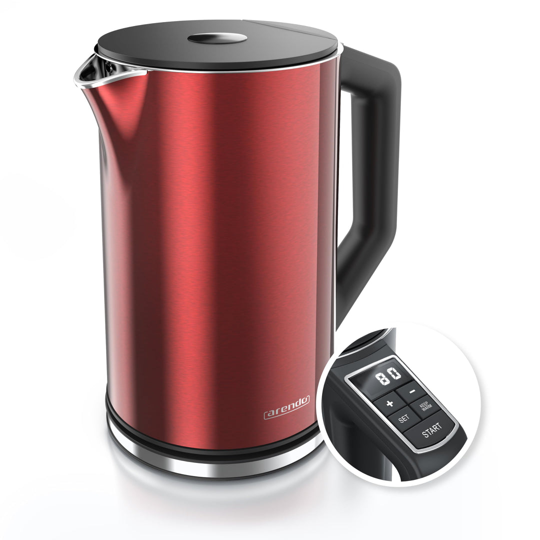 Arendo - Edelstahl Wasserkocher mit Temperatureinstellung 40-100 Grad in 5er Schritten - Doppelwand