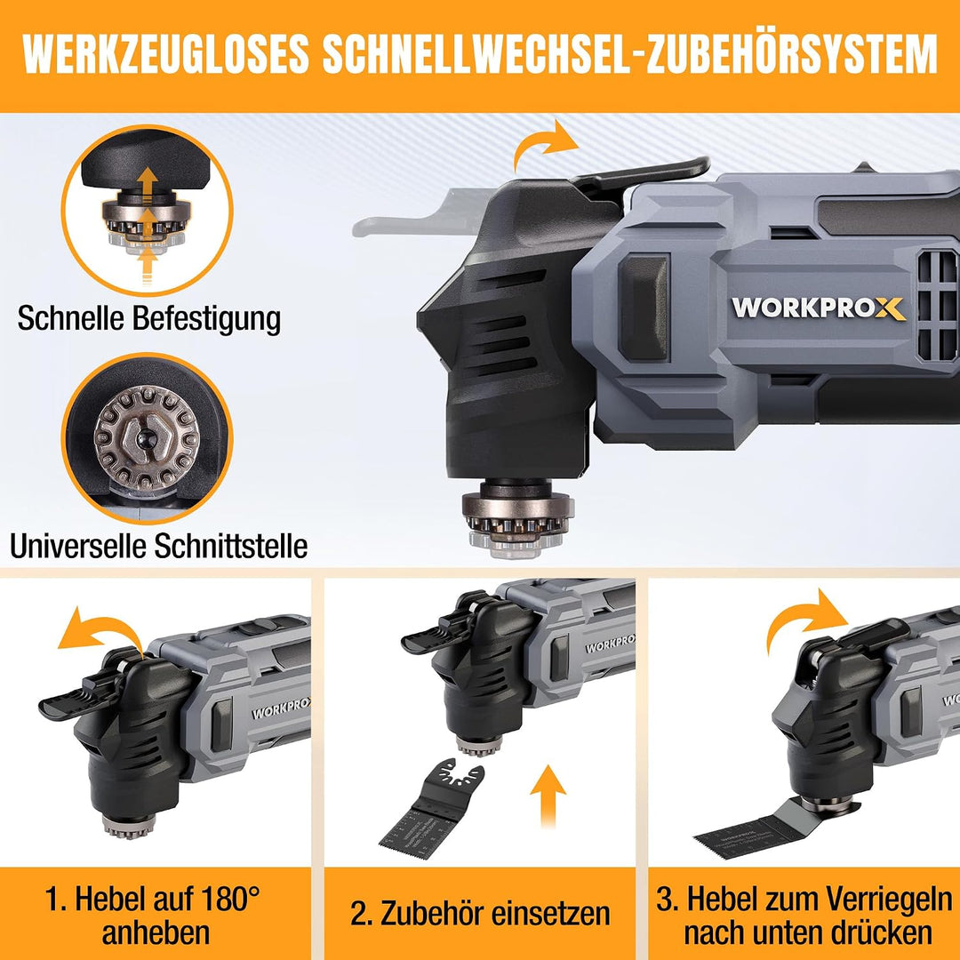 WORKPROX 20V Bürstenloser Oszillationswerkzeug Akku mit Tasche | 6 Einstellbare Geschwindigkeiten, M