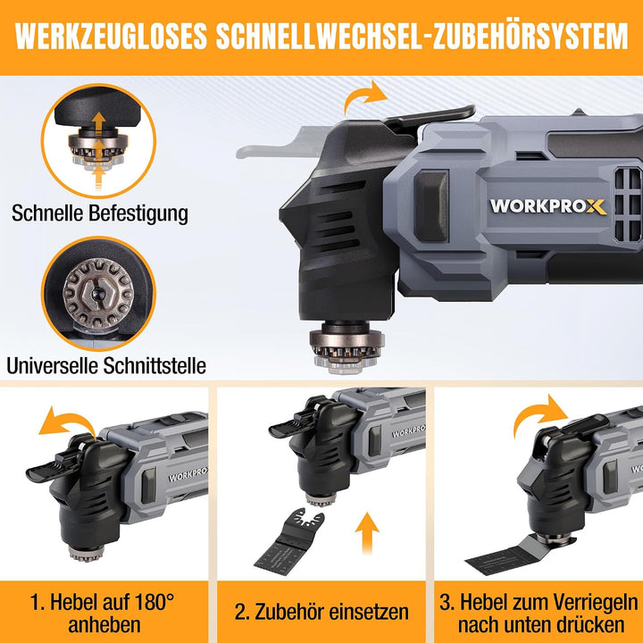 WORKPROX 20V Bürstenloser Oszillationswerkzeug Akku mit Tasche | 6 Einstellbare Geschwindigkeiten, M