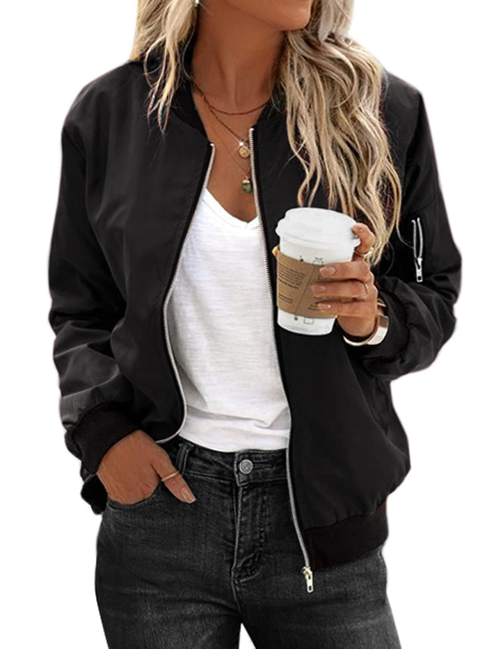 Zeagoo Bomberjacke Damen Kurze Blouson Jacke Casual Pilotenjacke Langarm Outwear Zip Up Solid Leicht