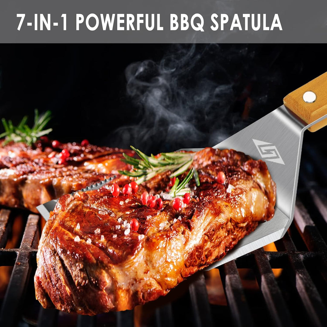 STEVEN-BULL S Grillbesteck-Set 3-TLG. Extra Langes Grillwerkzeug, Edelstahl Holzgriff, Grillzubehör