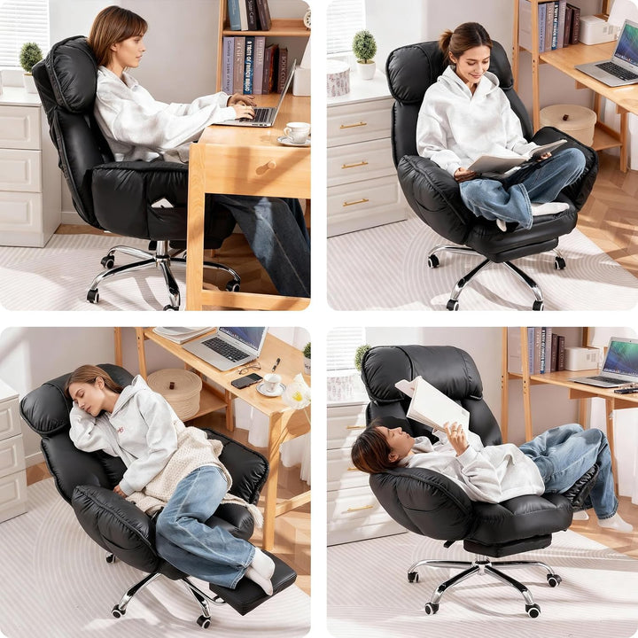 Bürostuhl Ergonomisch mit Fussstütze, Komfort im Sofa-Stil, Weiche Armlehnen, Strapazierfähiges Kuns