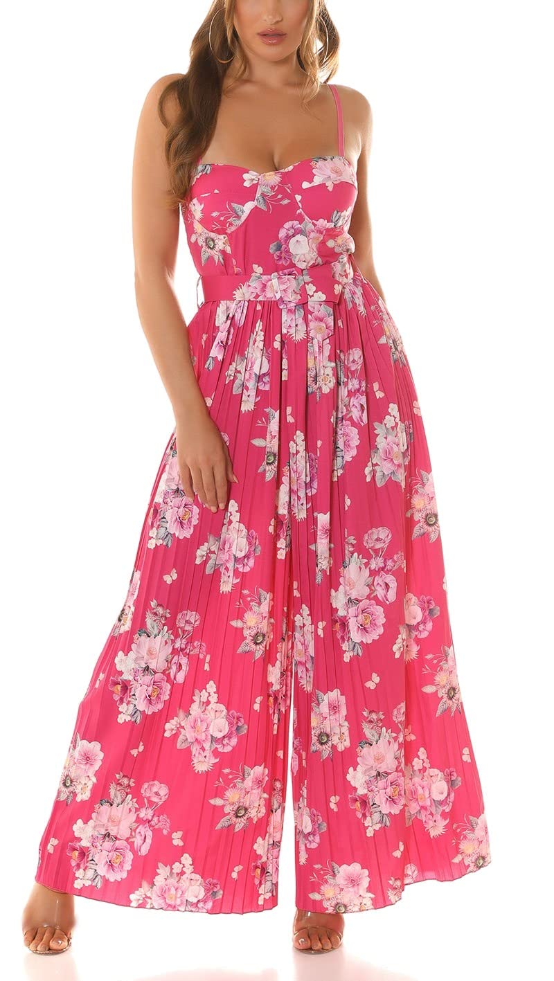 Flower Printed Plissee Extreme Marlene Jumpsuit Overall mit Gürtel One Size (Einheitsgrösse)