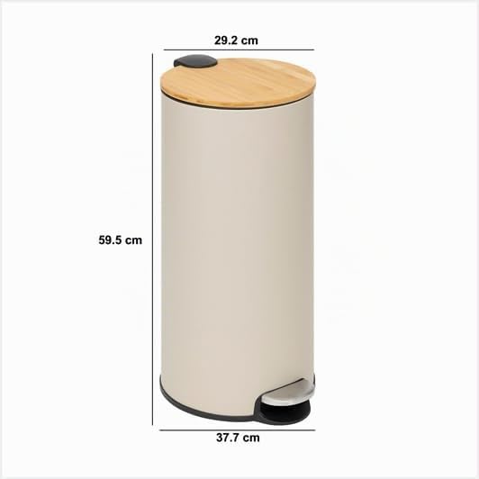 5five – Moderner Treteimer in Beige – 30 l – Bambusdeckel, herausnehmbarer Eimer – Für Zuhause, Wasc