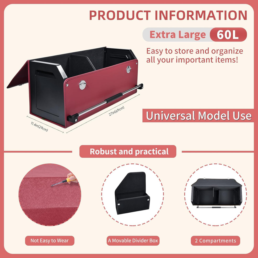 60L Premium Leder Auto Kofferraum Organizer mit Deckel - Stabile Griffe, Multifunktionellem Aufbewah