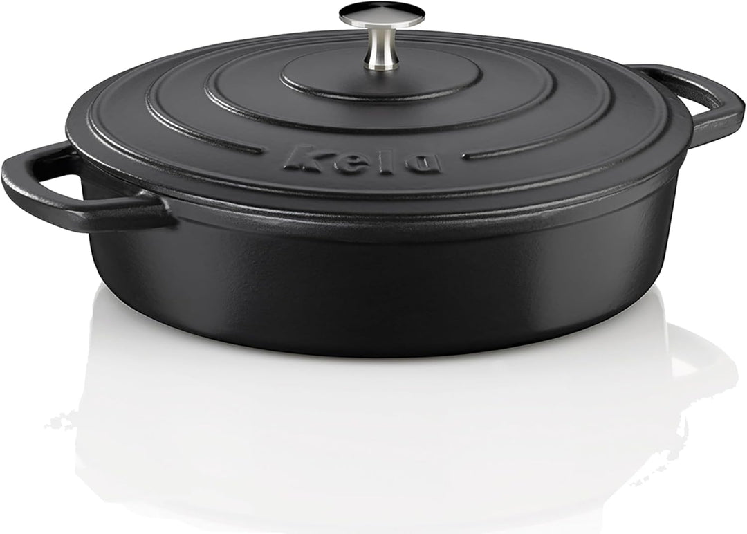 kela Bräter Gusseisen rund 3,2 Liter, Dutch Oven CALIDO, Induktion Gussbräter mit Deckel, Gusseisen