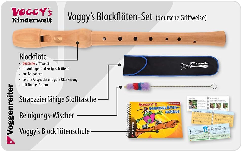 Voggy's Blockflöten-Set (dt. GW): Ahornflöte, Tasche, Wischer + Buch im Karton Deutsch Ahorn Standar