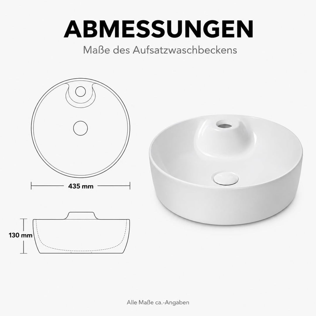 Art-of-Baan® Keramik-Aufsatzwaschbecken I Waschbecken mit Lotus-Effekt I Handwaschbecken in Weiss I
