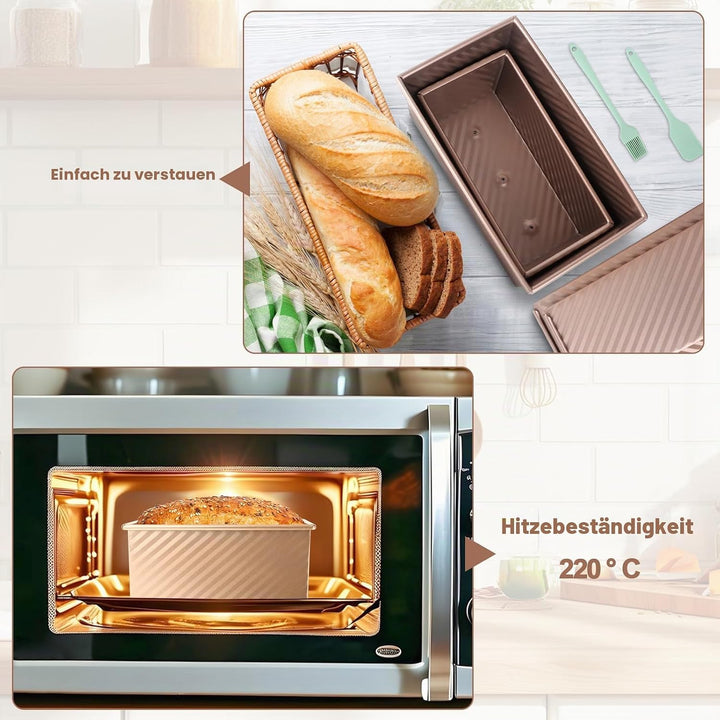 Brotbackform mit Deckel, Rechteckig Roségold, Toastbrot Backform Set,Toast Brot Backform Set,4PCS An