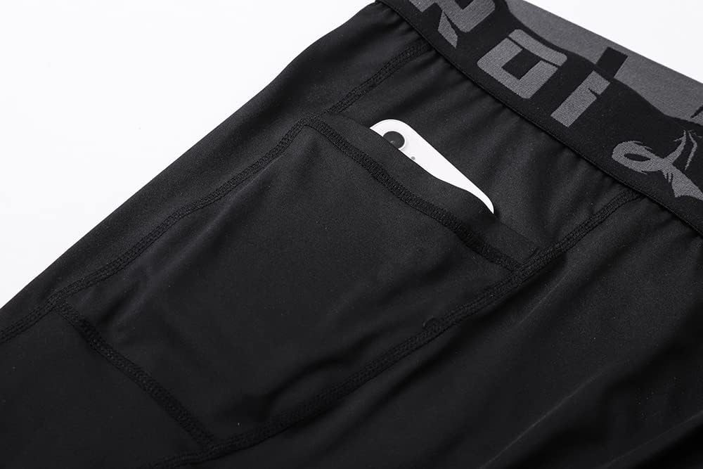 LAFROI YSK08 schnelltrocknende Kompressions-Leggings mit Taillenbund für Herren S Pocket black X3, S