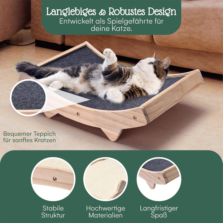 Pfotenolymp Katzenkratzbrett - Doppelseitig Haltbarer Katzen Kratzmatte - Holzstruktur Kratz Pads Ka
