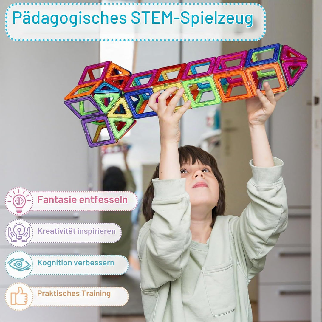 ECHOCUBE 42 Stück Magnetische Bauklötze Set, STEM Construction Spielzeug für Kinder 36+ Monate, Educ