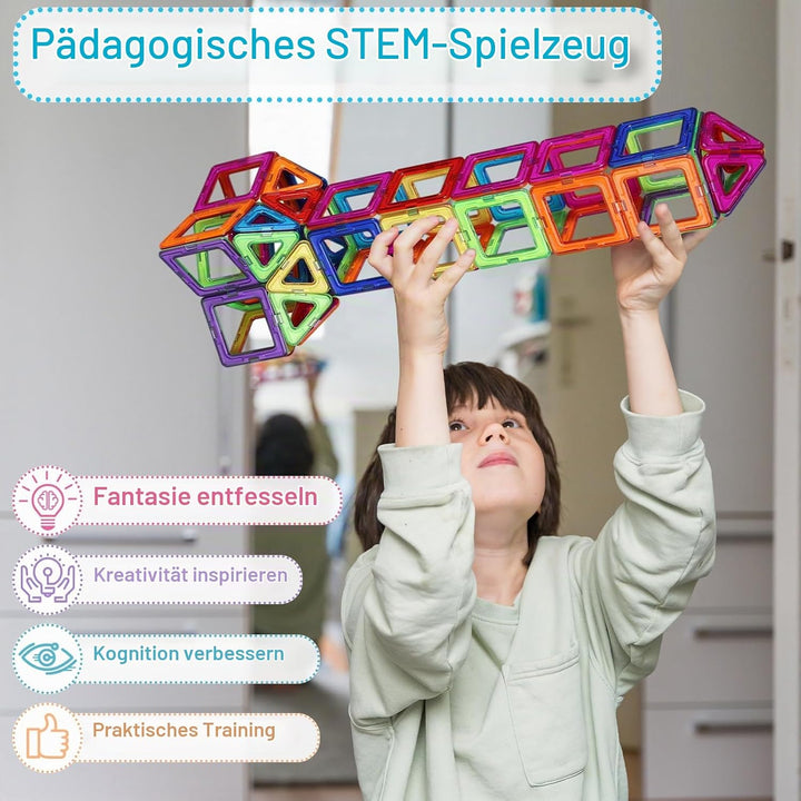 ECHOCUBE 42 Stück Magnetische Bauklötze Set, STEM Construction Spielzeug für Kinder 36+ Monate, Educ