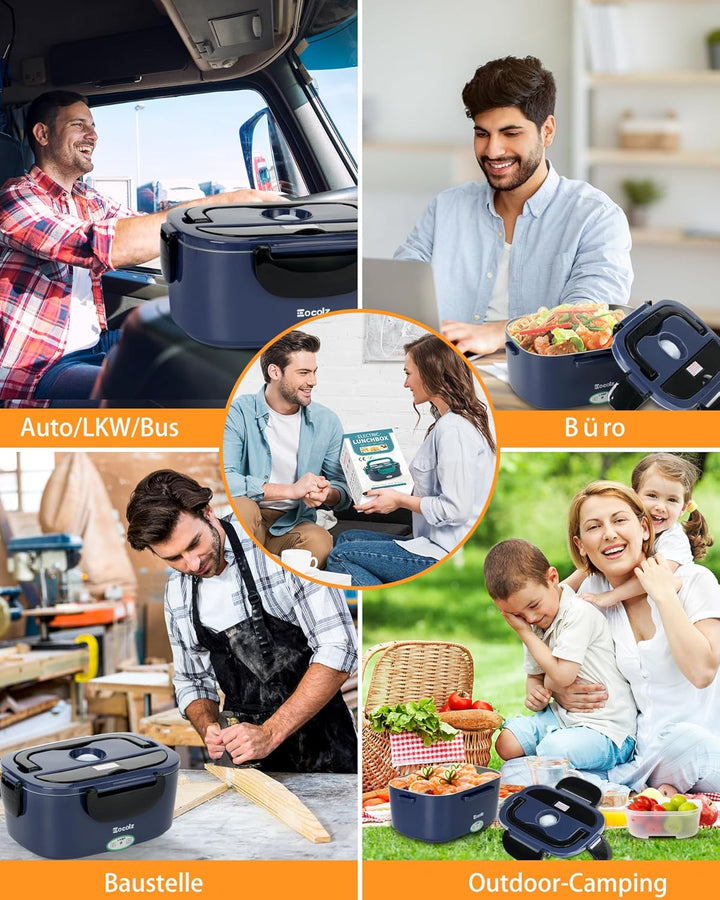 Eocolz Elektrische Lunchbox mit Speisenwärmer 80-100W, tragbarer 1,5L-Behälter mit zwei Behältern fü
