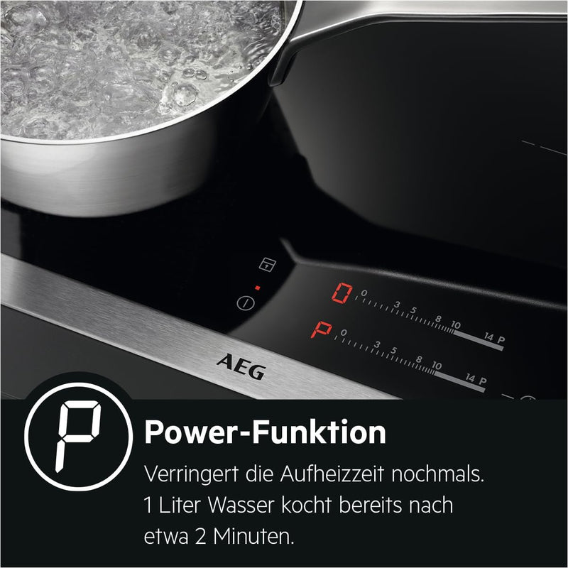 AEG IKB6431AXB Autarkes Kochfeld/Induktion/Hob²Hood / 60 cm/Edelstahlrahmen / 4 Kochzonen/Powerfunkt