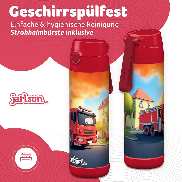 Jarlson® Trinkflasche Kinder Edelstahl Charli [MIT STROHHALM] - Thermosflasche Auslaufsicher - Therm