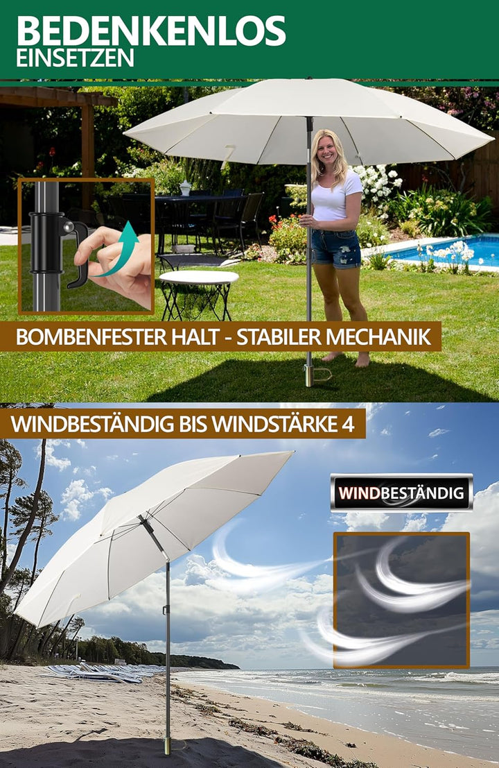 4smile Sonnenschirm Strand SunnyJoy Modern im 3er-Set, Beige - Strandschirm windfest stabil 180 cm +