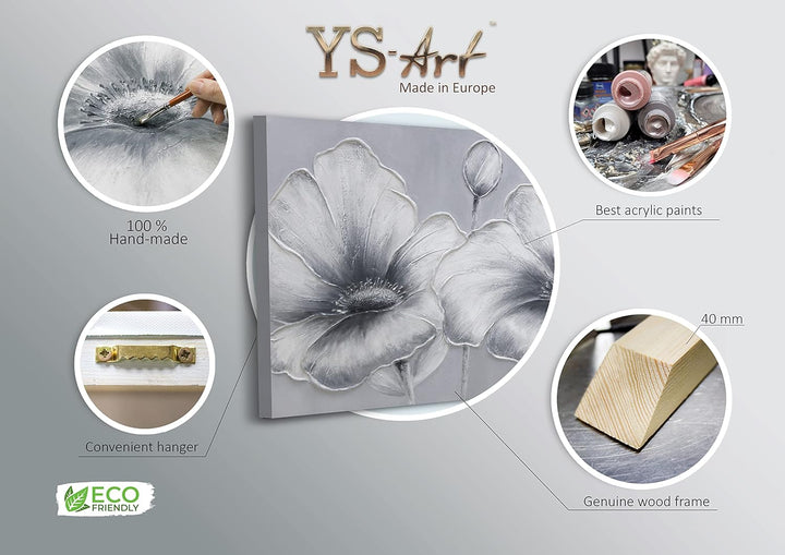 YS-Art XXL Abstrakt Acryl Gemälde auf Leinwand handgemalt Blumen Wandbilder Wohnzimmer moderne minim