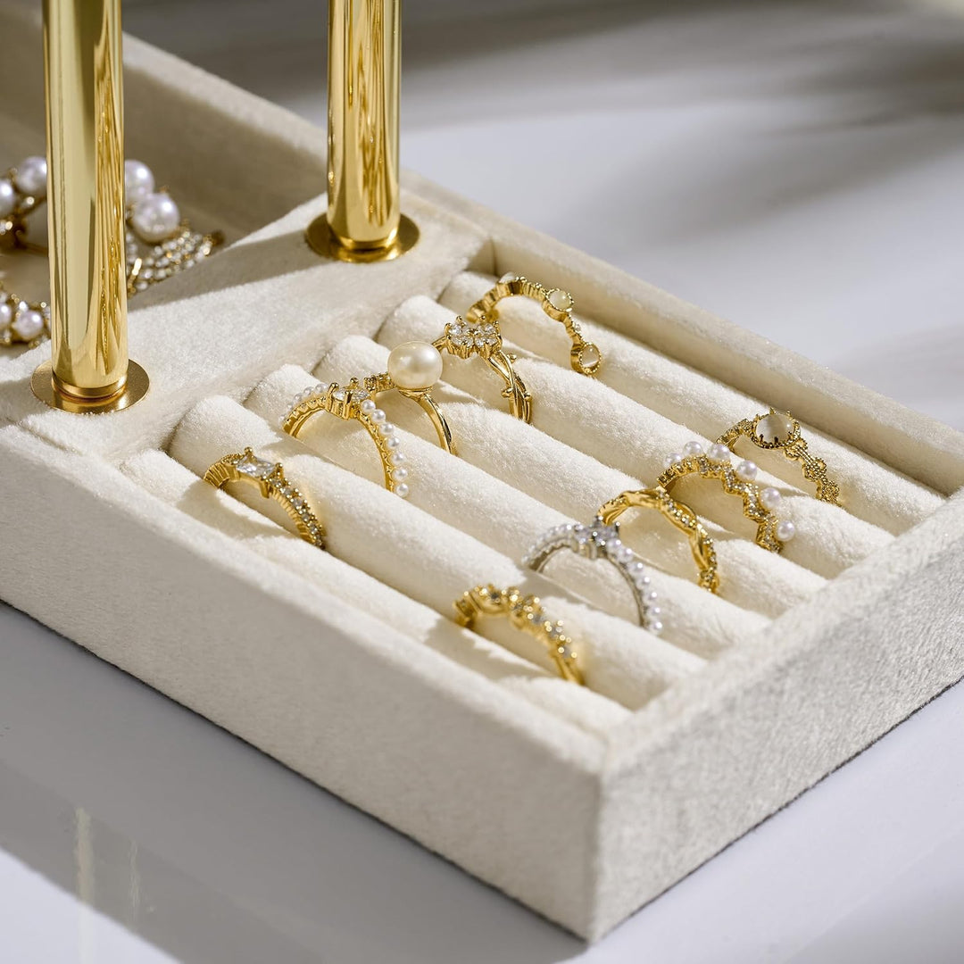 Schmuck Organizer mit 2 Ebenen - Beige Schmuckständer Armbänder, Abnehmbarer T-Steg Schmuck Ständer,