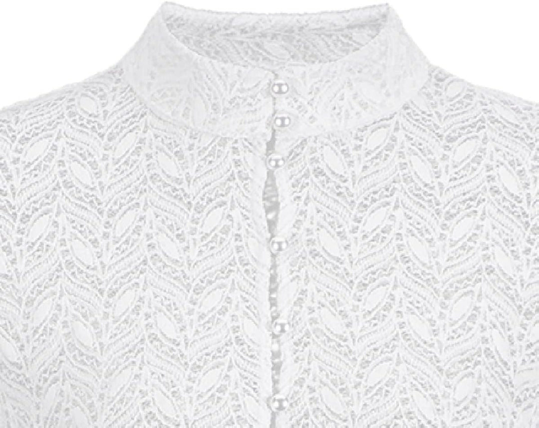 Dirndlwelle Spitze Dirndlbluse Langarm Dirndlbluse Damen Trachtenbluse Creme Dirndl Bluse Hochgeschl
