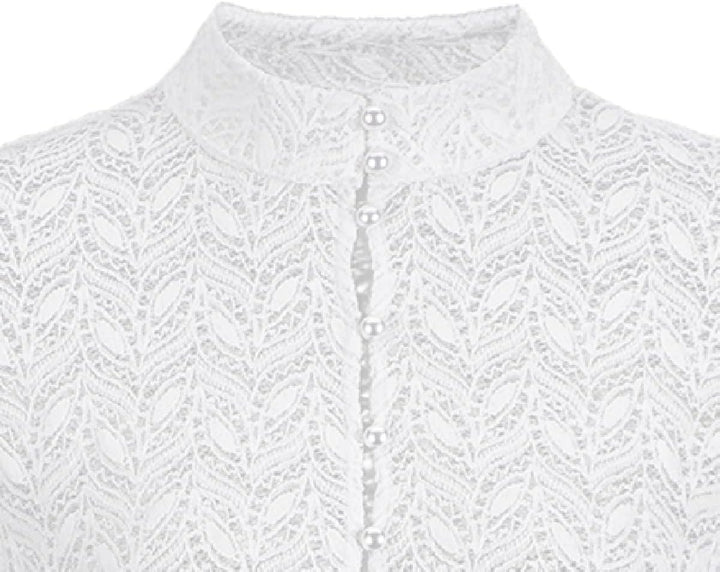 Dirndlwelle Spitze Dirndlbluse Langarm Dirndlbluse Damen Trachtenbluse Creme Dirndl Bluse Hochgeschl