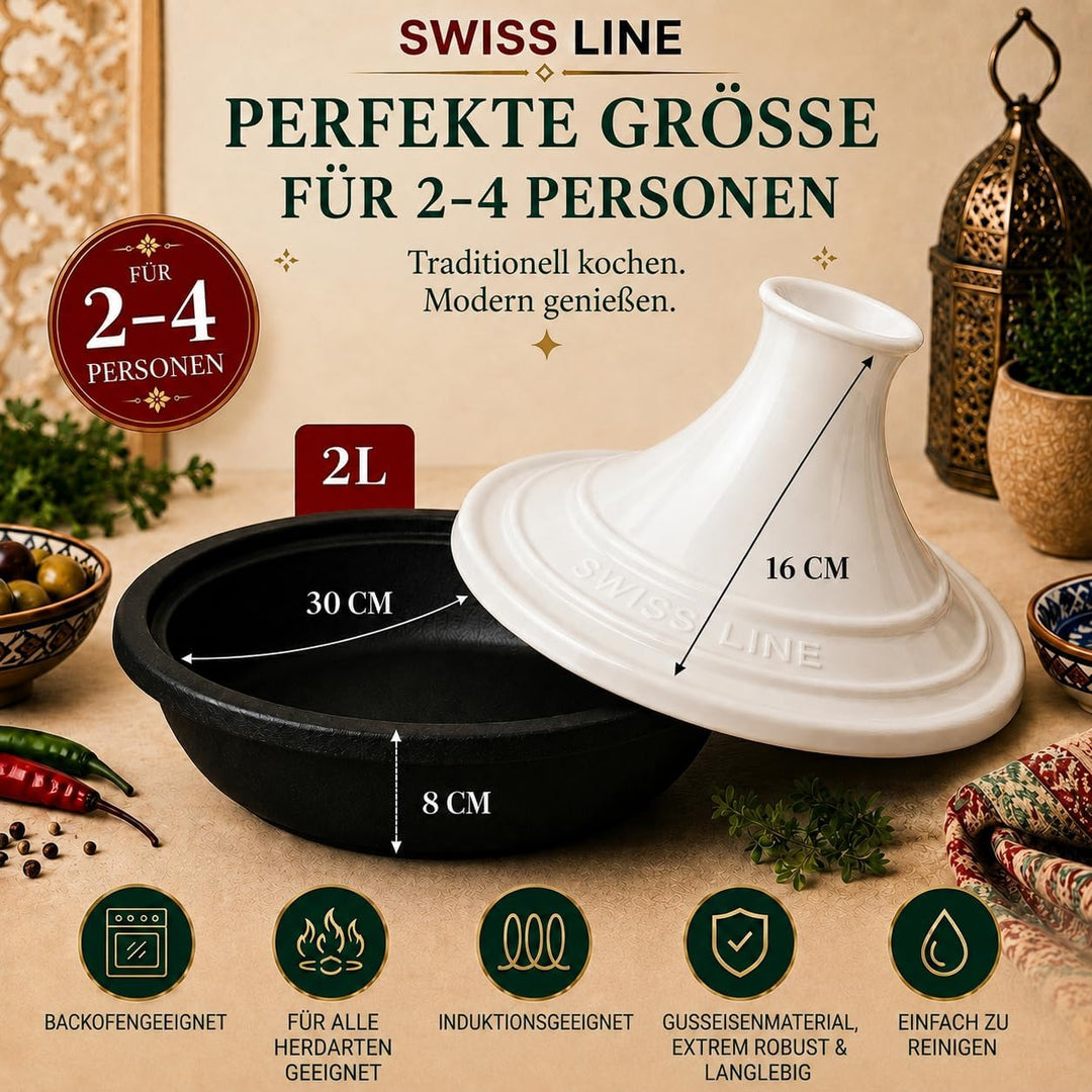 SWISS LINE Tajine 30 cm Induktion geeignet – Aluminium Schmortopf mit Keramikdeckel – Antihaft Marmo